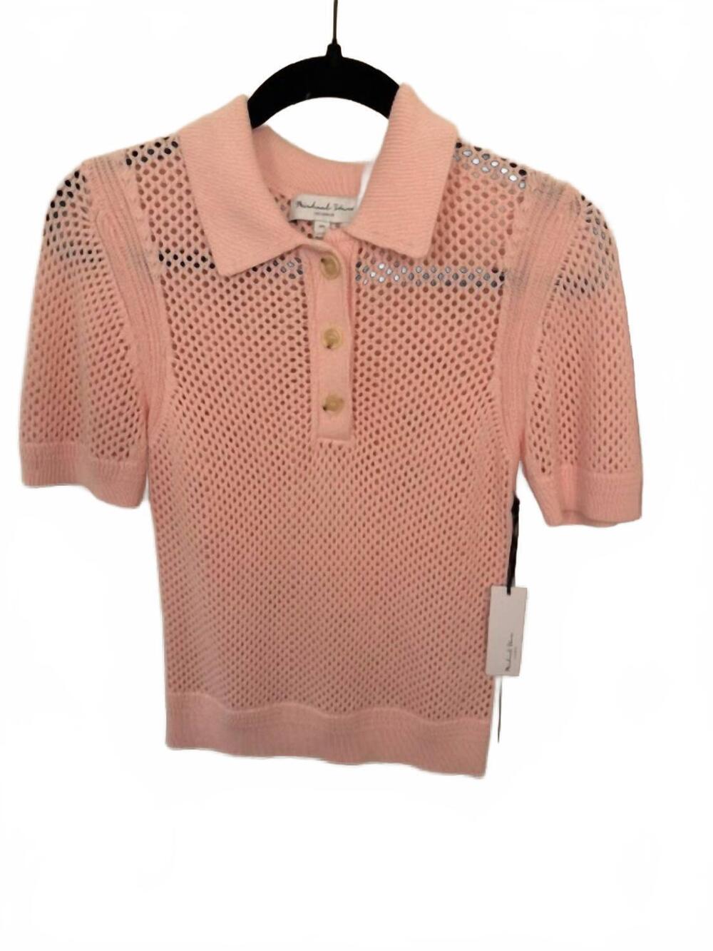 NEW MICHAEL STARS women's perri mesh stitch polo shirt in blush